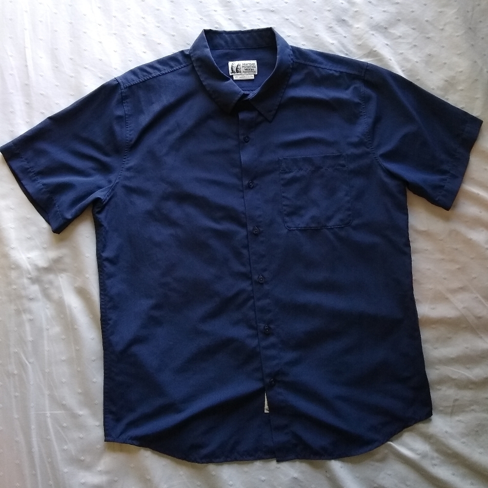 Marmot Mountain Works Navy Short Sleeve Button-Front Shirt, Large